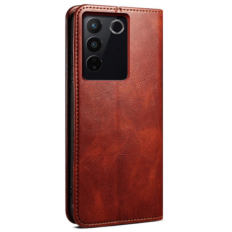 Leather Phone Case for vivo S16 Pro / S16 , Waxy Crazy Horse Texture Stand Wallet Cell Phone Cover - Brown