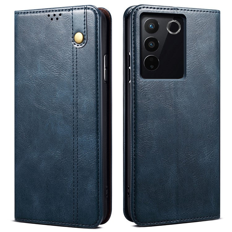 Leather Phone Case for vivo S16 Pro / S16 , Waxy Crazy Horse Texture Stand Wallet Cell Phone Cover - Blue