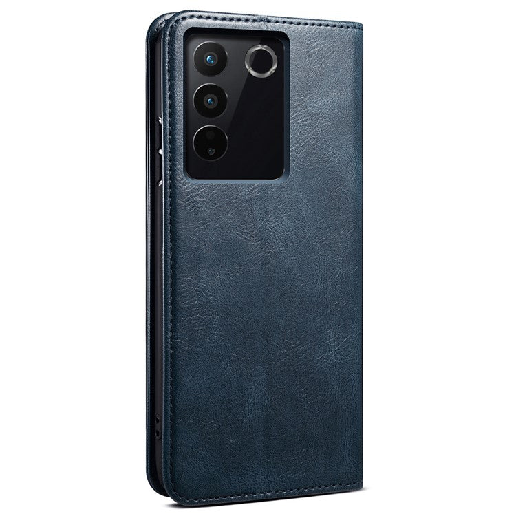 Leather Phone Case for vivo S16 Pro / S16 , Waxy Crazy Horse Texture Stand Wallet Cell Phone Cover - Blue