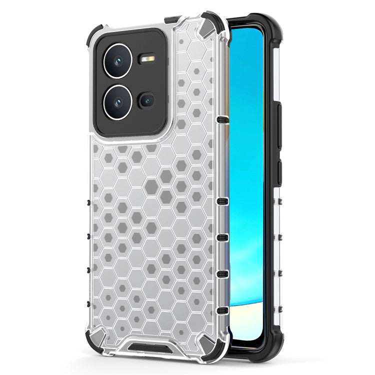 For vivo V25 5G Anti-Scratch Phone Cover Honeycomb Texture TPU+PC Shockproof Back Case - Grey