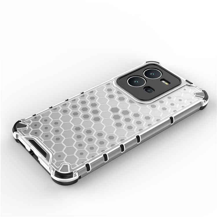 For vivo V25 5G Anti-Scratch Phone Cover Honeycomb Texture TPU+PC Shockproof Back Case - Grey