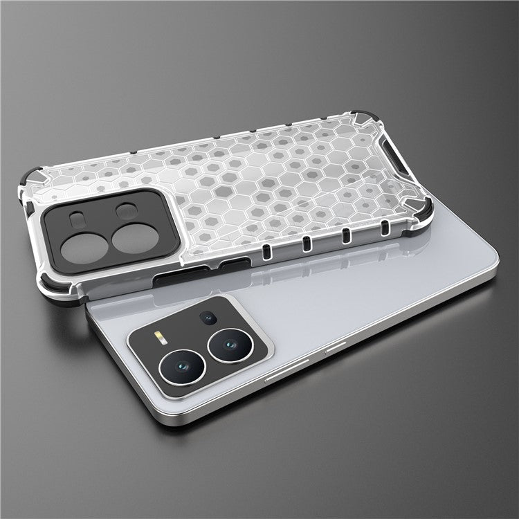 For vivo V25 5G Anti-Scratch Phone Cover Honeycomb Texture TPU+PC Shockproof Back Case - Grey