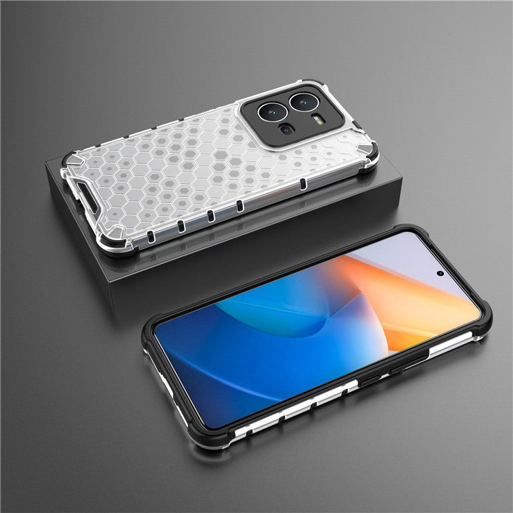 For vivo V25 5G Anti-Scratch Phone Cover Honeycomb Texture TPU+PC Shockproof Back Case - Grey