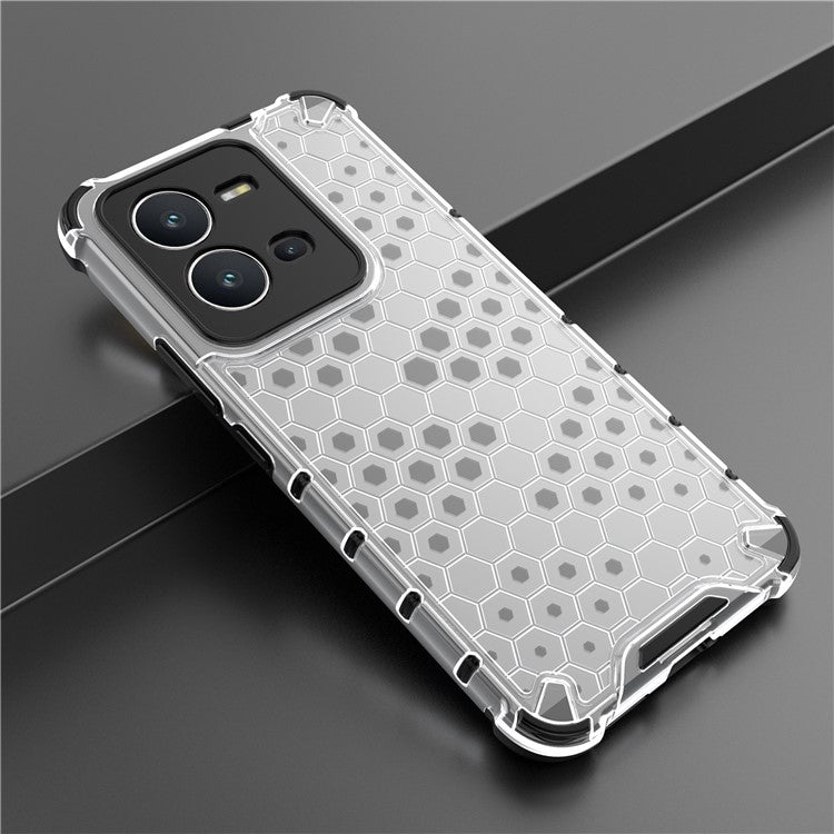 For vivo V25 5G Anti-Scratch Phone Cover Honeycomb Texture TPU+PC Shockproof Back Case - Grey