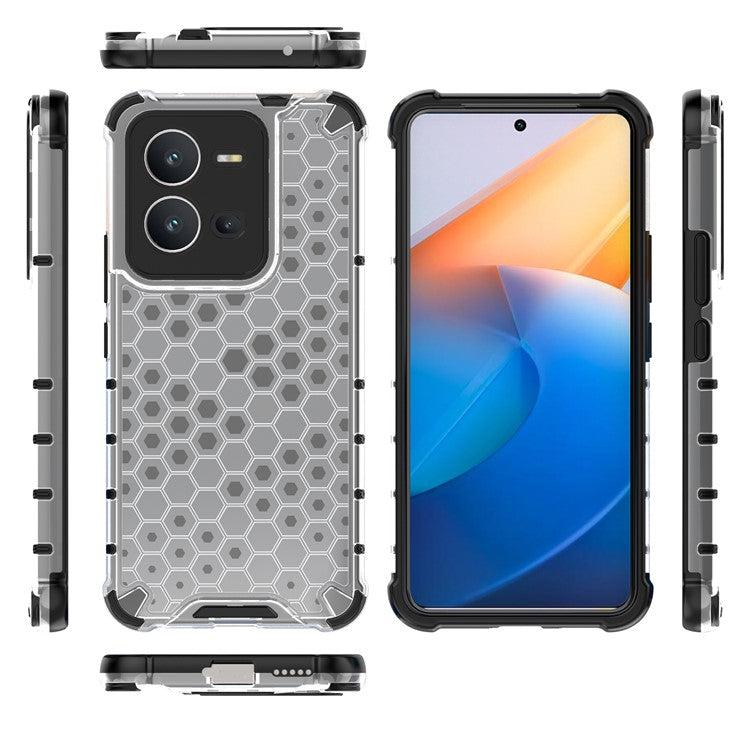 For vivo V25 5G Anti-Scratch Phone Cover Honeycomb Texture TPU+PC Shockproof Back Case - Grey