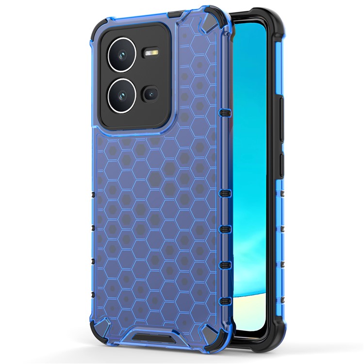 For vivo V25 5G Anti-Scratch Phone Cover Honeycomb Texture TPU+PC Shockproof Back Case - Blue