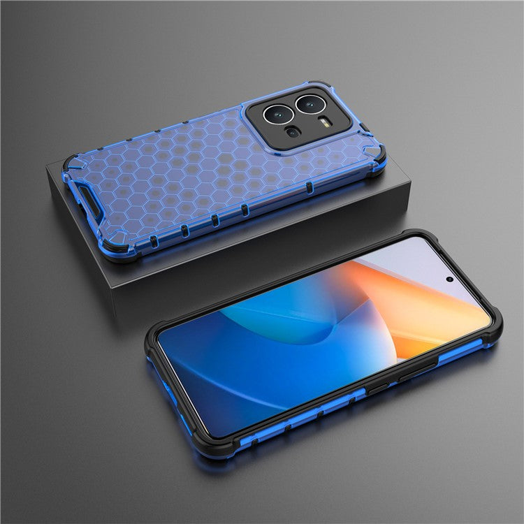 For vivo V25 5G Anti-Scratch Phone Cover Honeycomb Texture TPU+PC Shockproof Back Case - Blue