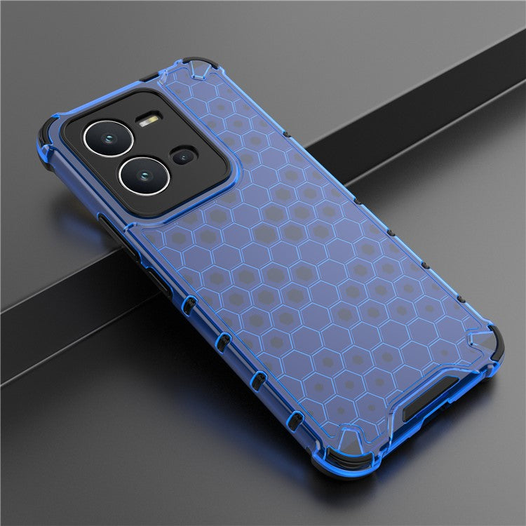 For vivo V25 5G Anti-Scratch Phone Cover Honeycomb Texture TPU+PC Shockproof Back Case - Blue