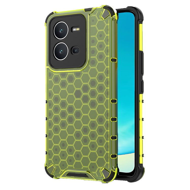 For vivo V25 5G Anti-Scratch Phone Cover Honeycomb Texture TPU+PC Shockproof Back Case - Green