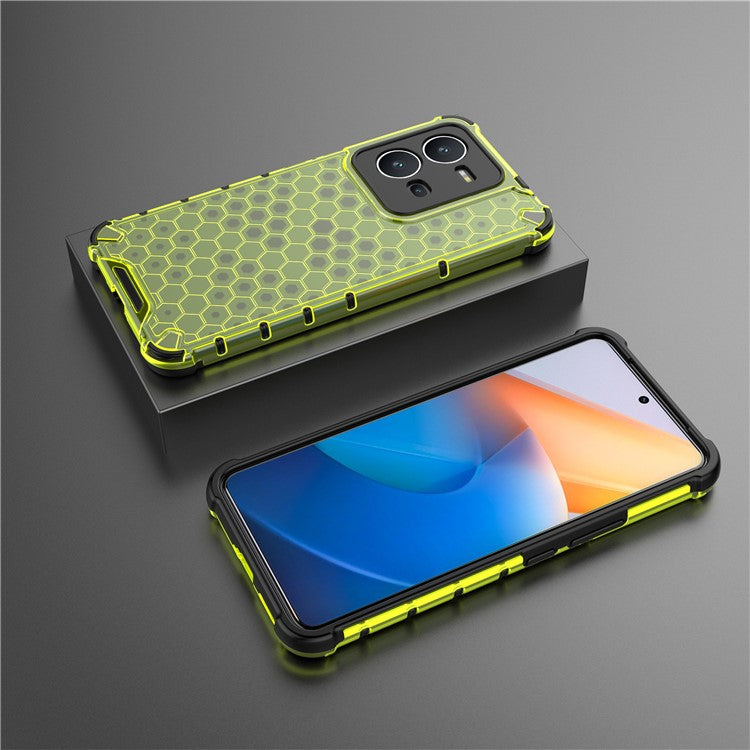 For vivo V25 5G Anti-Scratch Phone Cover Honeycomb Texture TPU+PC Shockproof Back Case - Green