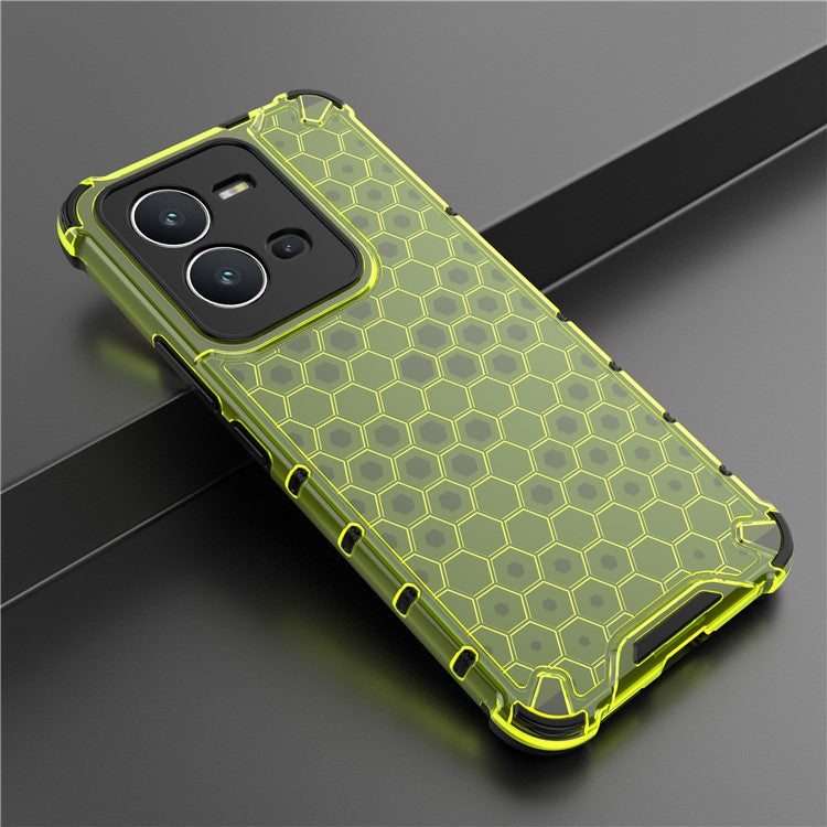 For vivo V25 5G Anti-Scratch Phone Cover Honeycomb Texture TPU+PC Shockproof Back Case - Green