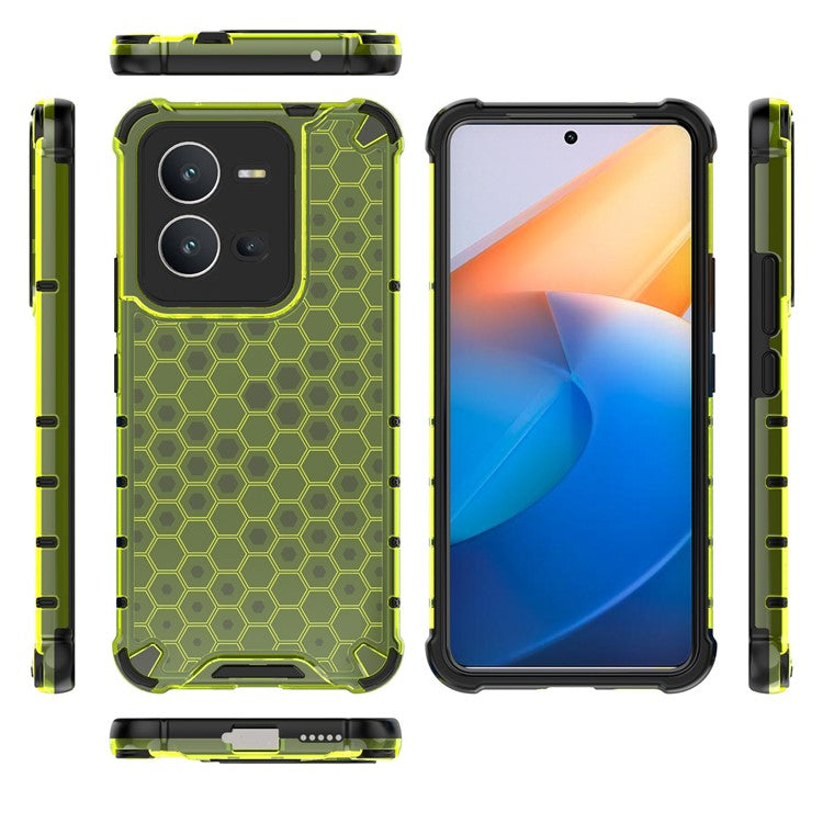 For vivo V25 5G Anti-Scratch Phone Cover Honeycomb Texture TPU+PC Shockproof Back Case - Green