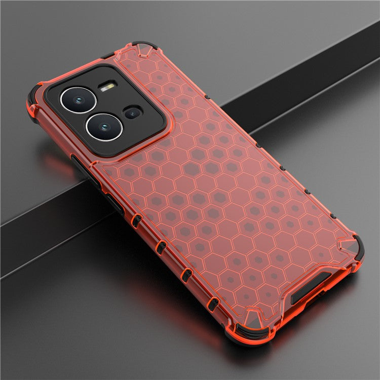 For vivo V25 5G Anti-Scratch Phone Cover Honeycomb Texture TPU+PC Shockproof Back Case - Red