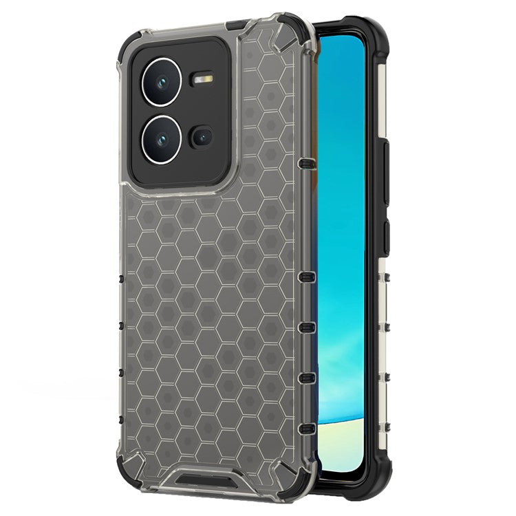 For vivo V25 5G Anti-Scratch Phone Cover Honeycomb Texture TPU+PC Shockproof Back Case - Black