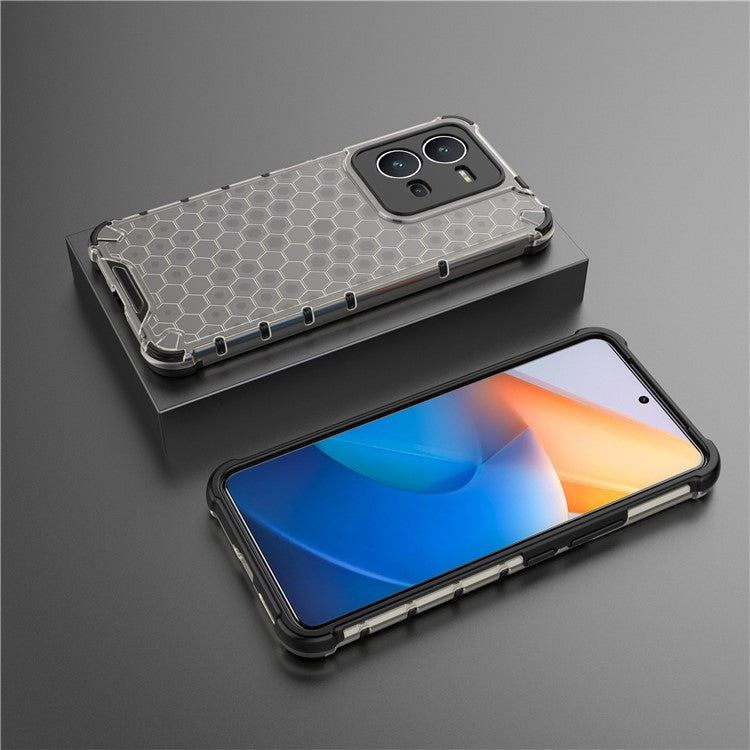 For vivo V25 5G Anti-Scratch Phone Cover Honeycomb Texture TPU+PC Shockproof Back Case - Black