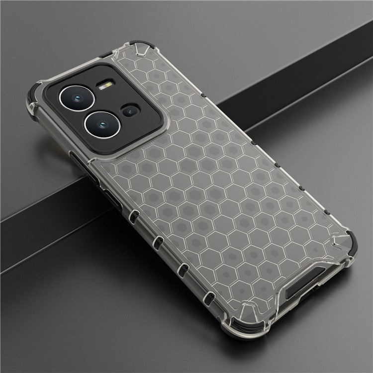 For vivo V25 5G Anti-Scratch Phone Cover Honeycomb Texture TPU+PC Shockproof Back Case - Black