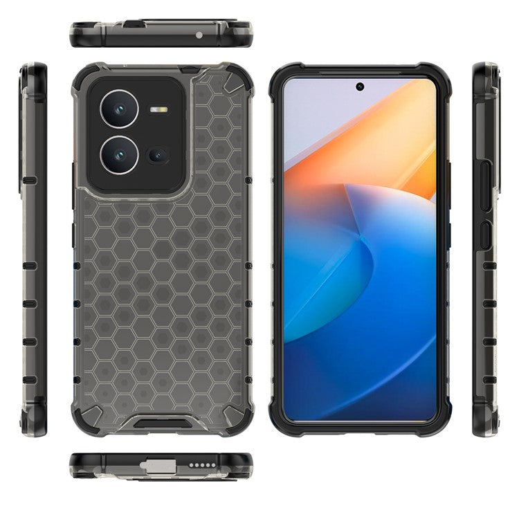 For vivo V25 5G Anti-Scratch Phone Cover Honeycomb Texture TPU+PC Shockproof Back Case - Black