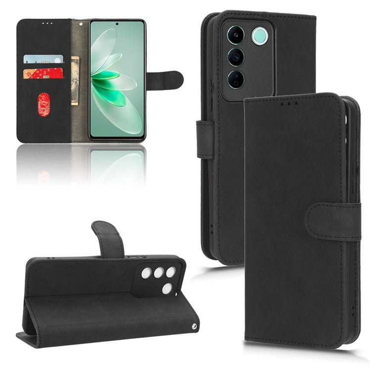 For vivo S16e 5G PU Leather Phone Stand Case Drop-proof Cell Phone Wallet Cover - Black