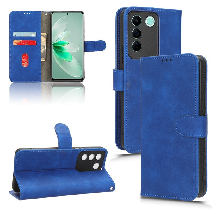 For vivo S16e 5G PU Leather Phone Stand Case Drop-proof Cell Phone Wallet Cover - Blue