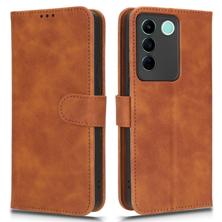 For vivo S16e 5G PU Leather Phone Stand Case Drop-proof Cell Phone Wallet Cover - Brown