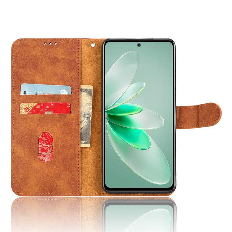 For vivo S16e 5G PU Leather Phone Stand Case Drop-proof Cell Phone Wallet Cover - Brown