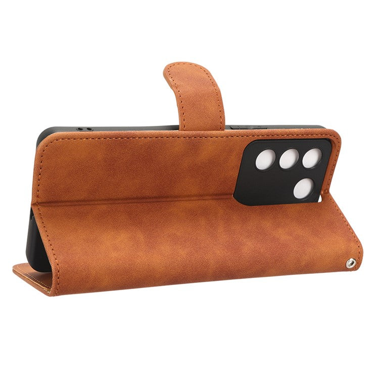 For vivo S16e 5G PU Leather Phone Stand Case Drop-proof Cell Phone Wallet Cover - Brown