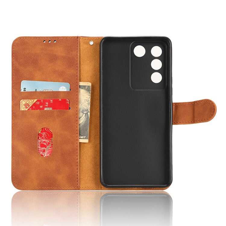 For vivo S16e 5G PU Leather Phone Stand Case Drop-proof Cell Phone Wallet Cover - Brown