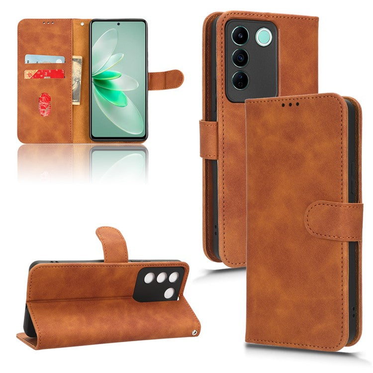 For vivo S16e 5G PU Leather Phone Stand Case Drop-proof Cell Phone Wallet Cover - Brown