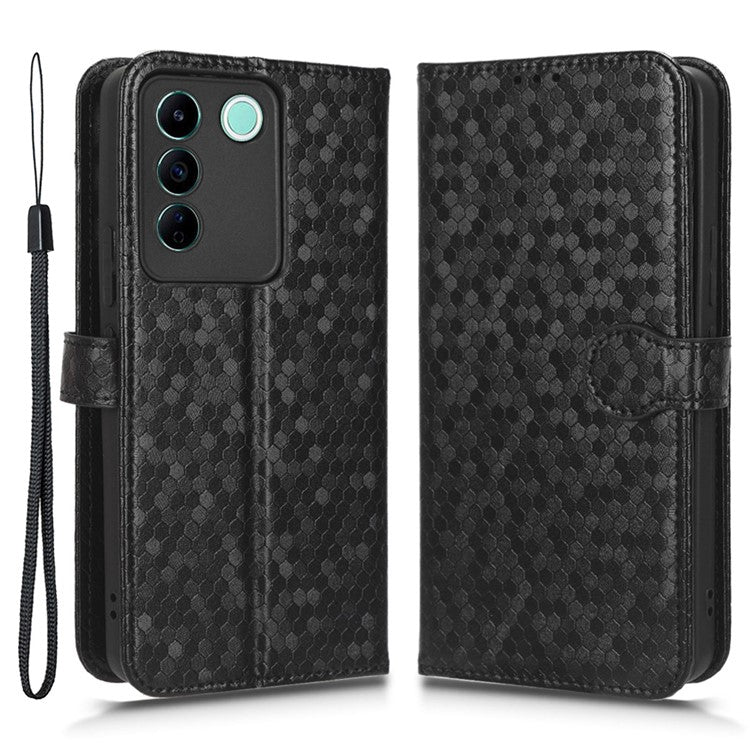 For vivo V27e 5G / S16e 5G PU Leather Stand Wallet Phone Case Dot Pattern Imprinted Smartphone Cover - Black