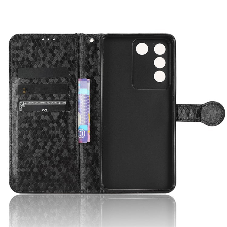 For vivo V27e 5G / S16e 5G PU Leather Stand Wallet Phone Case Dot Pattern Imprinted Smartphone Cover - Black