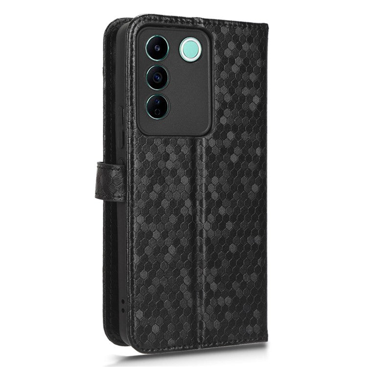 For vivo V27e 5G / S16e 5G PU Leather Stand Wallet Phone Case Dot Pattern Imprinted Smartphone Cover - Black