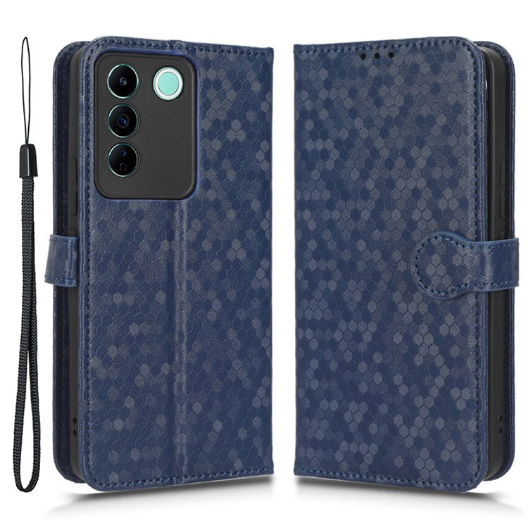 For vivo V27e 5G / S16e 5G PU Leather Stand Wallet Phone Case Dot Pattern Imprinted Smartphone Cover - Dark Blue