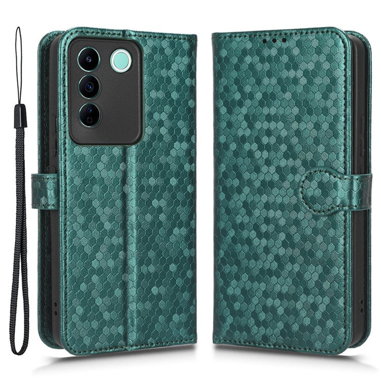 For vivo V27e 5G / S16e 5G PU Leather Stand Wallet Phone Case Dot Pattern Imprinted Smartphone Cover - Green