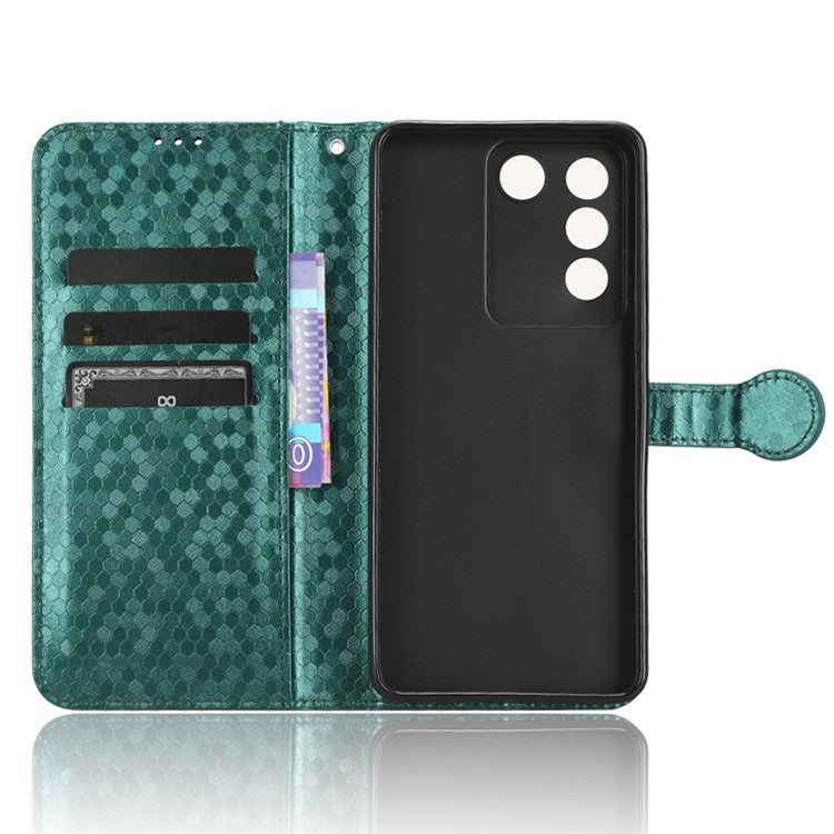 For vivo V27e 5G / S16e 5G PU Leather Stand Wallet Phone Case Dot Pattern Imprinted Smartphone Cover - Green