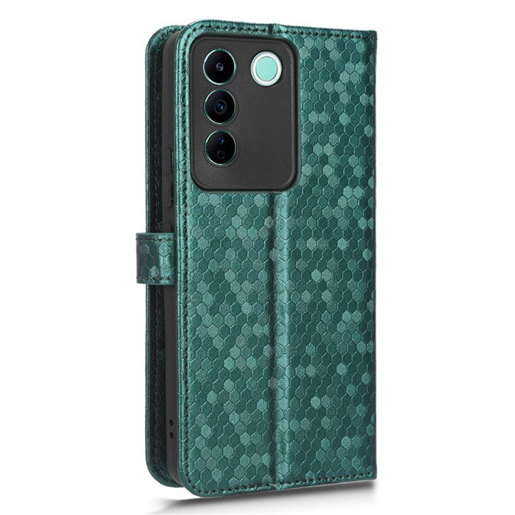 For vivo V27e 5G / S16e 5G PU Leather Stand Wallet Phone Case Dot Pattern Imprinted Smartphone Cover - Green