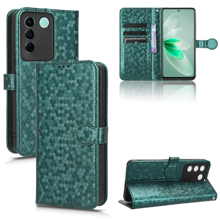 For vivo V27e 5G / S16e 5G PU Leather Stand Wallet Phone Case Dot Pattern Imprinted Smartphone Cover - Green