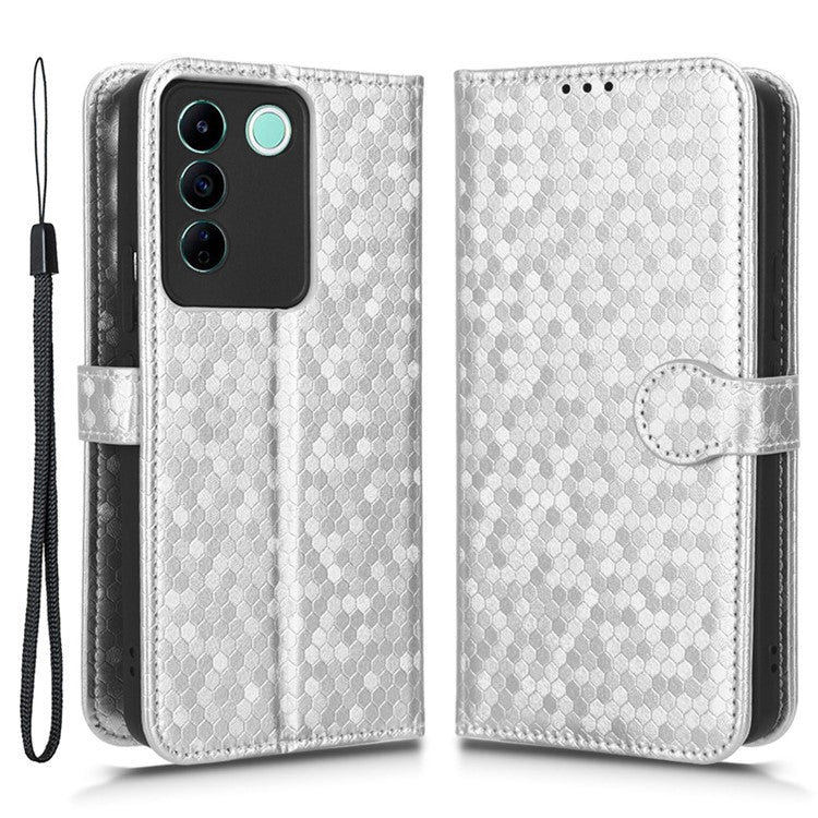 For vivo V27e 5G / S16e 5G PU Leather Stand Wallet Phone Case Dot Pattern Imprinted Smartphone Cover - Silver