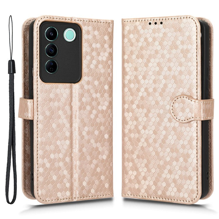 For vivo V27e 5G / S16e 5G PU Leather Stand Wallet Phone Case Dot Pattern Imprinted Smartphone Cover - Rose Gold