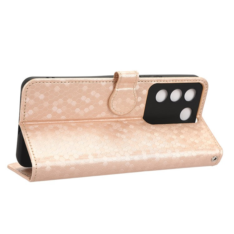 For vivo V27e 5G / S16e 5G PU Leather Stand Wallet Phone Case Dot Pattern Imprinted Smartphone Cover - Rose Gold