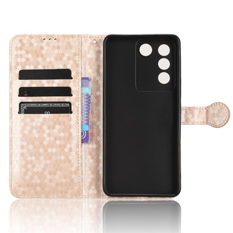 For vivo V27e 5G / S16e 5G PU Leather Stand Wallet Phone Case Dot Pattern Imprinted Smartphone Cover - Rose Gold