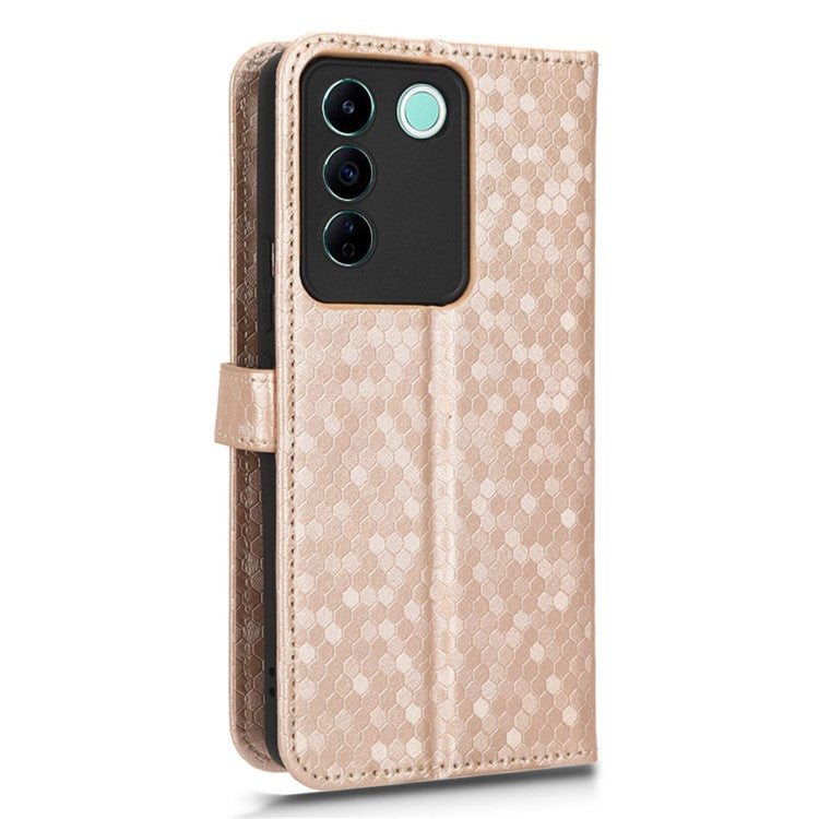 For vivo V27e 5G / S16e 5G PU Leather Stand Wallet Phone Case Dot Pattern Imprinted Smartphone Cover - Rose Gold