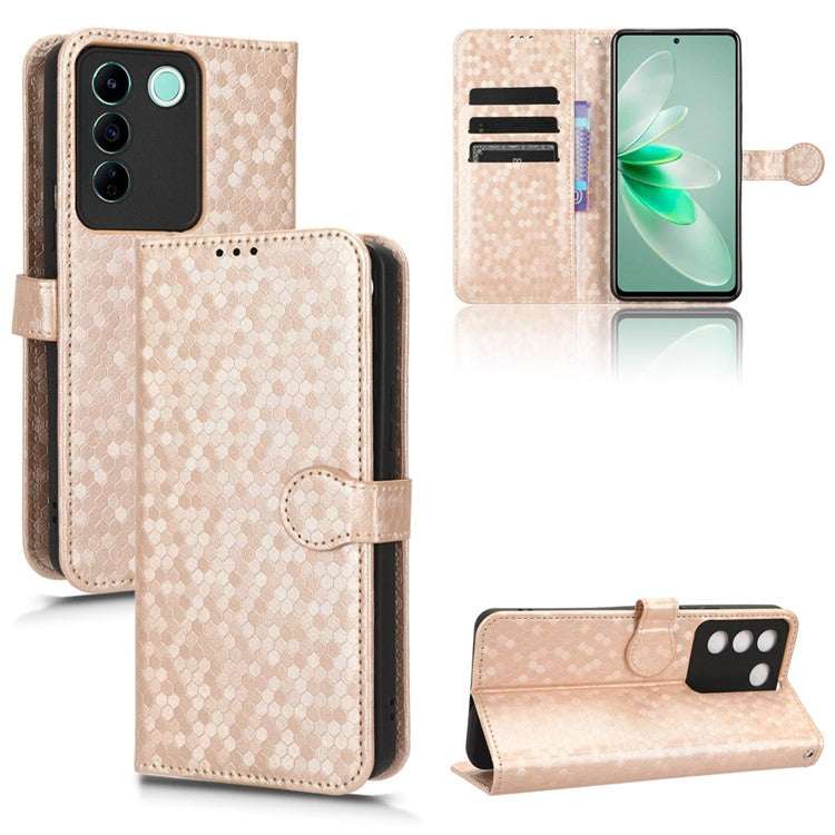 For vivo V27e 5G / S16e 5G PU Leather Stand Wallet Phone Case Dot Pattern Imprinted Smartphone Cover - Rose Gold