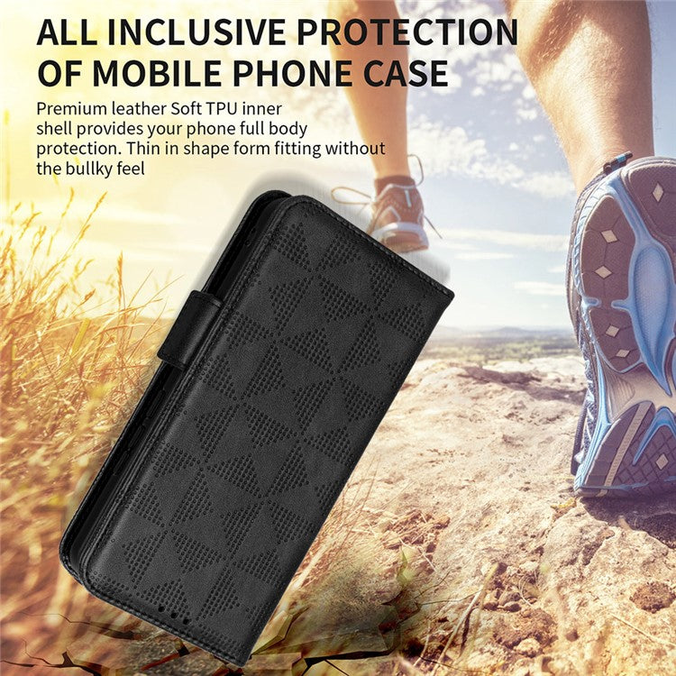 For vivo V27e 5G / S16e 5G Leather Phone Case Wallet Stand Imprinted Triangle Anti-drop Phone Cover - Black