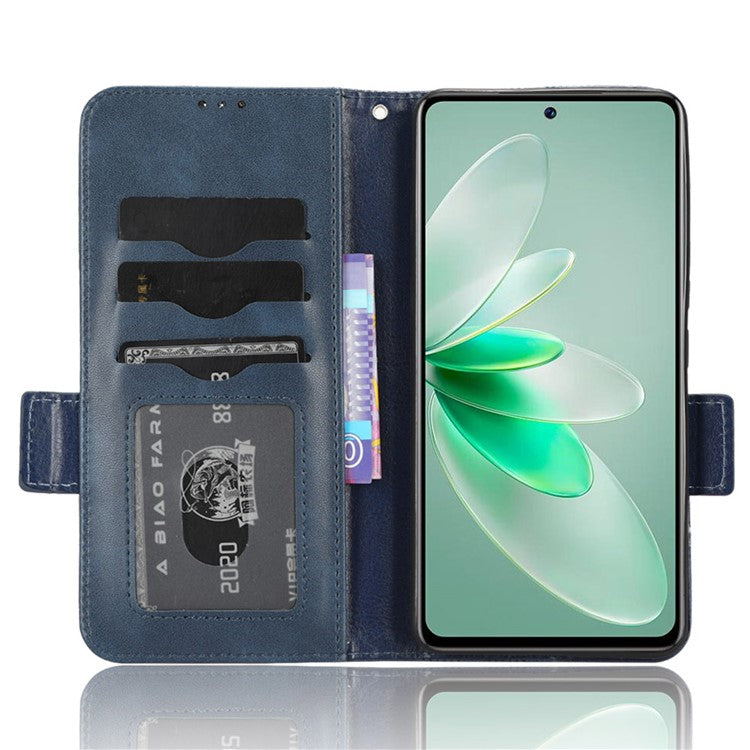 For vivo V27e 5G / S16e 5G Leather Phone Case Wallet Stand Imprinted Triangle Anti-drop Phone Cover - Blue