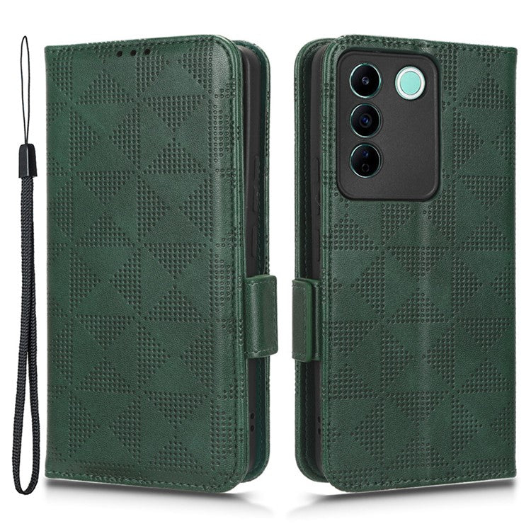 For vivo V27e 5G / S16e 5G Leather Phone Case Wallet Stand Imprinted Triangle Anti-drop Phone Cover - Green