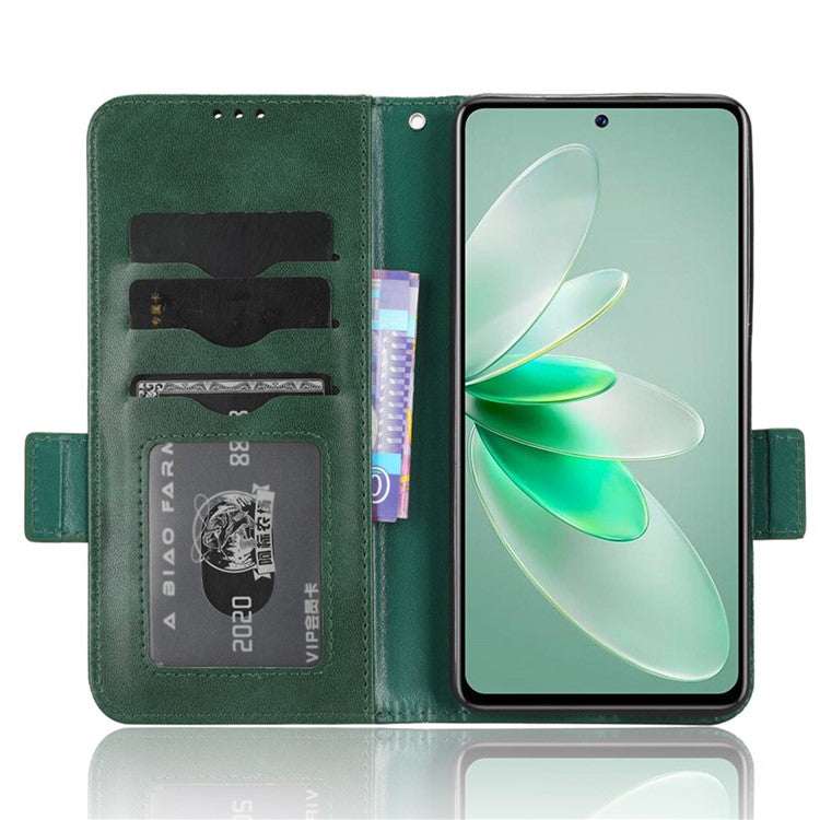 For vivo V27e 5G / S16e 5G Leather Phone Case Wallet Stand Imprinted Triangle Anti-drop Phone Cover - Green