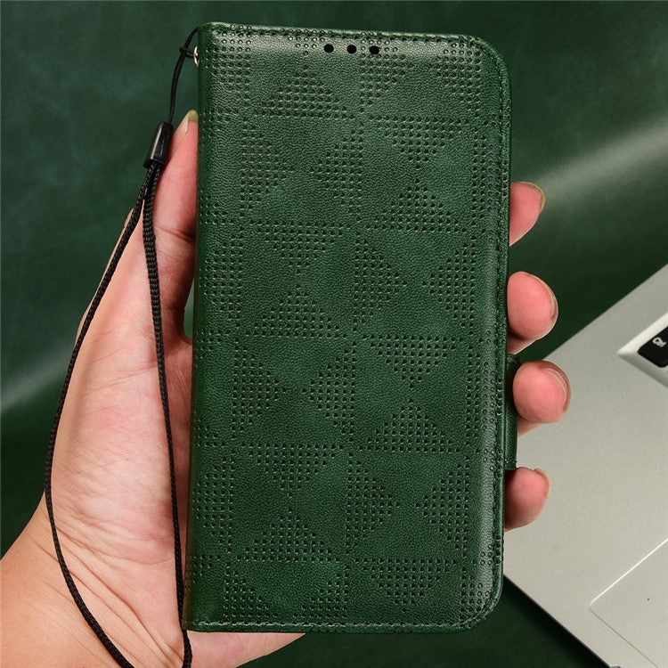 For vivo V27e 5G / S16e 5G Leather Phone Case Wallet Stand Imprinted Triangle Anti-drop Phone Cover - Green