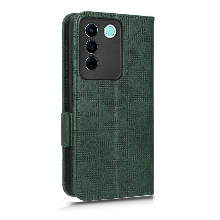 For vivo V27e 5G / S16e 5G Leather Phone Case Wallet Stand Imprinted Triangle Anti-drop Phone Cover - Green