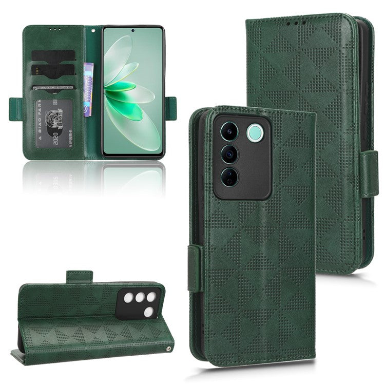 For vivo V27e 5G / S16e 5G Leather Phone Case Wallet Stand Imprinted Triangle Anti-drop Phone Cover - Green