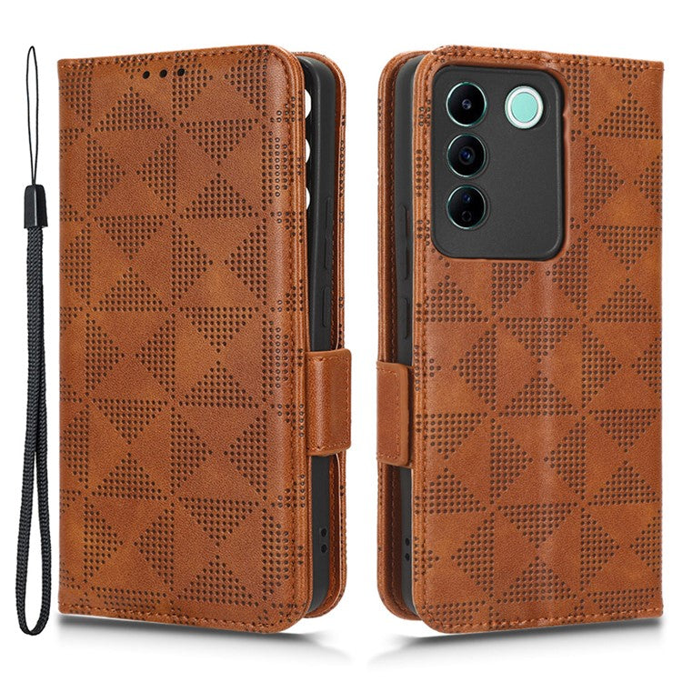 For vivo V27e 5G / S16e 5G Leather Phone Case Wallet Stand Imprinted Triangle Anti-drop Phone Cover - Brown